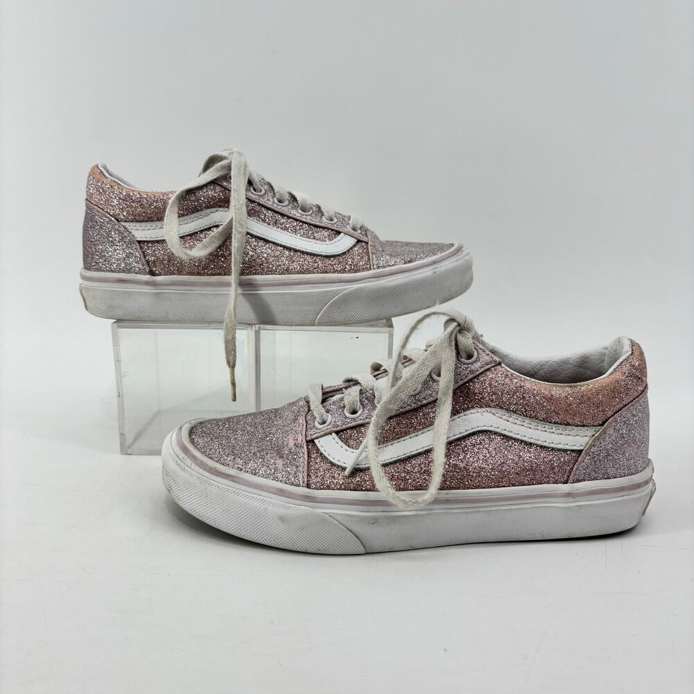 Vans Girls Size 3.5 US Juniors Pink Glitter Lace Up Casual Sneakers - Picture 4 of 14